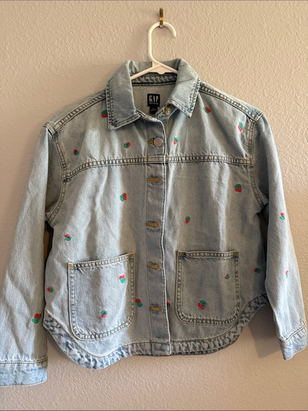 GAP Light Blue Denim Jacket with Cherry Embroidery